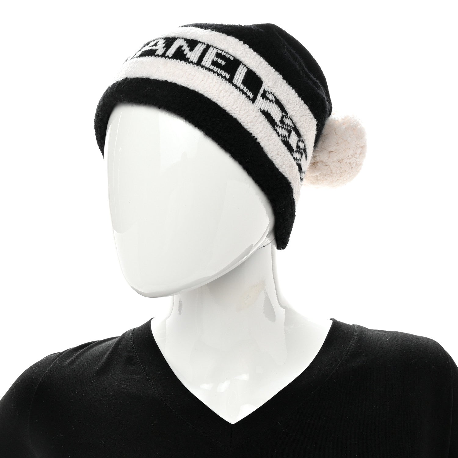Chanel Cashmere CC Beanie Hat Ecru Black 2 of 4