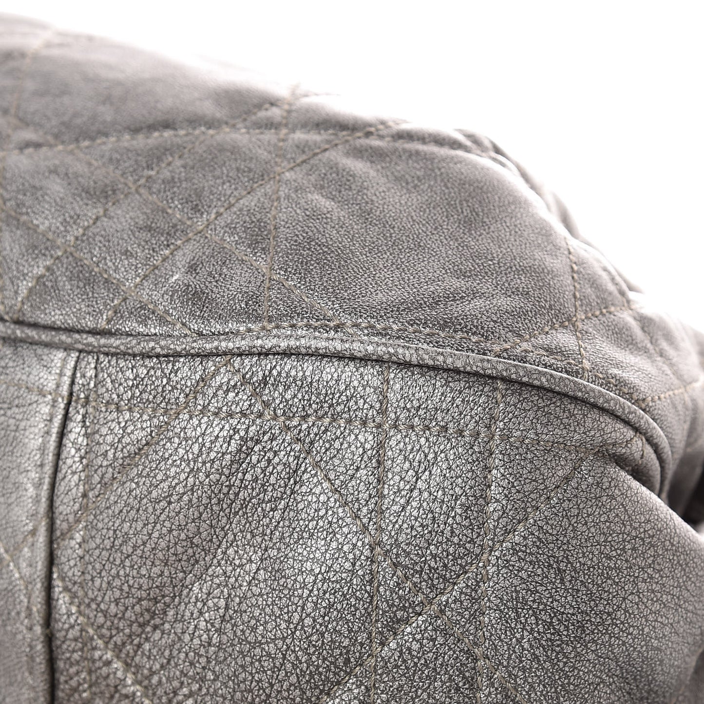 Metallic Lambskin Cannage Flap Shoulder Bag Silver