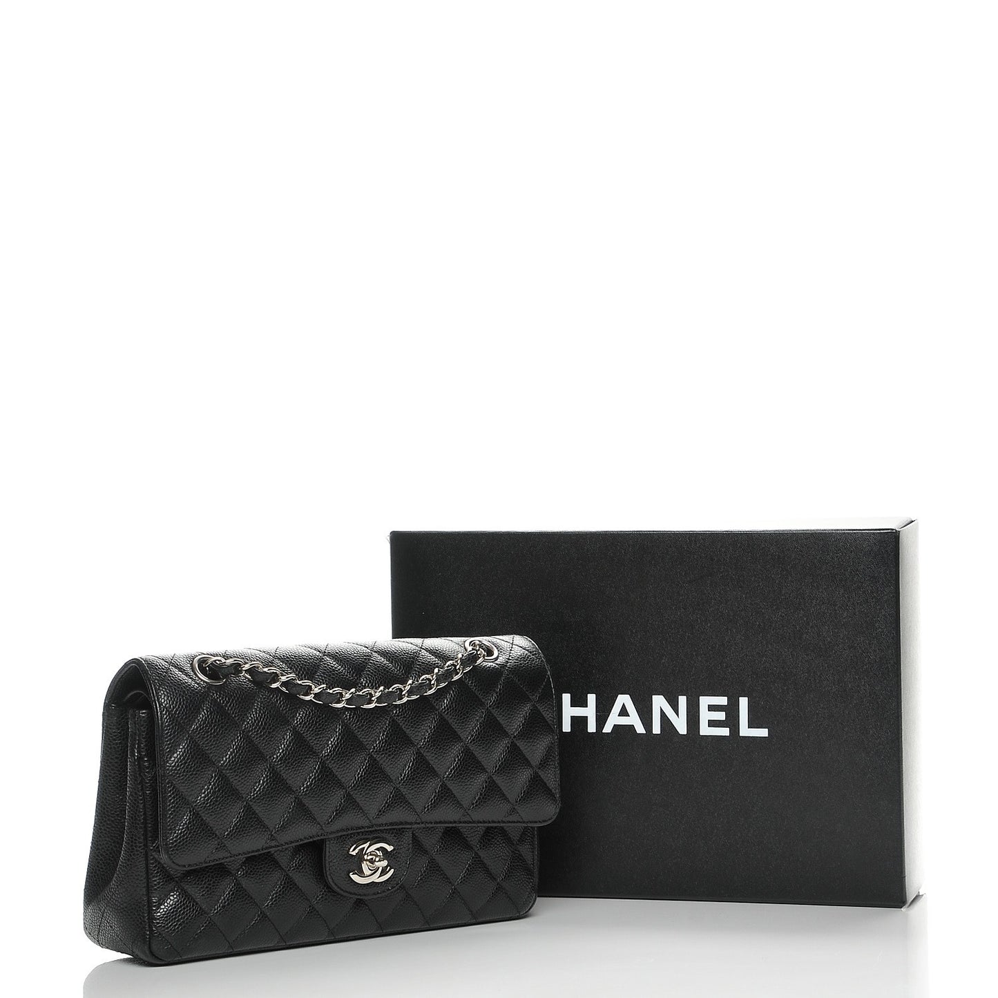 Caviar Quilted Medium Double Flap Black