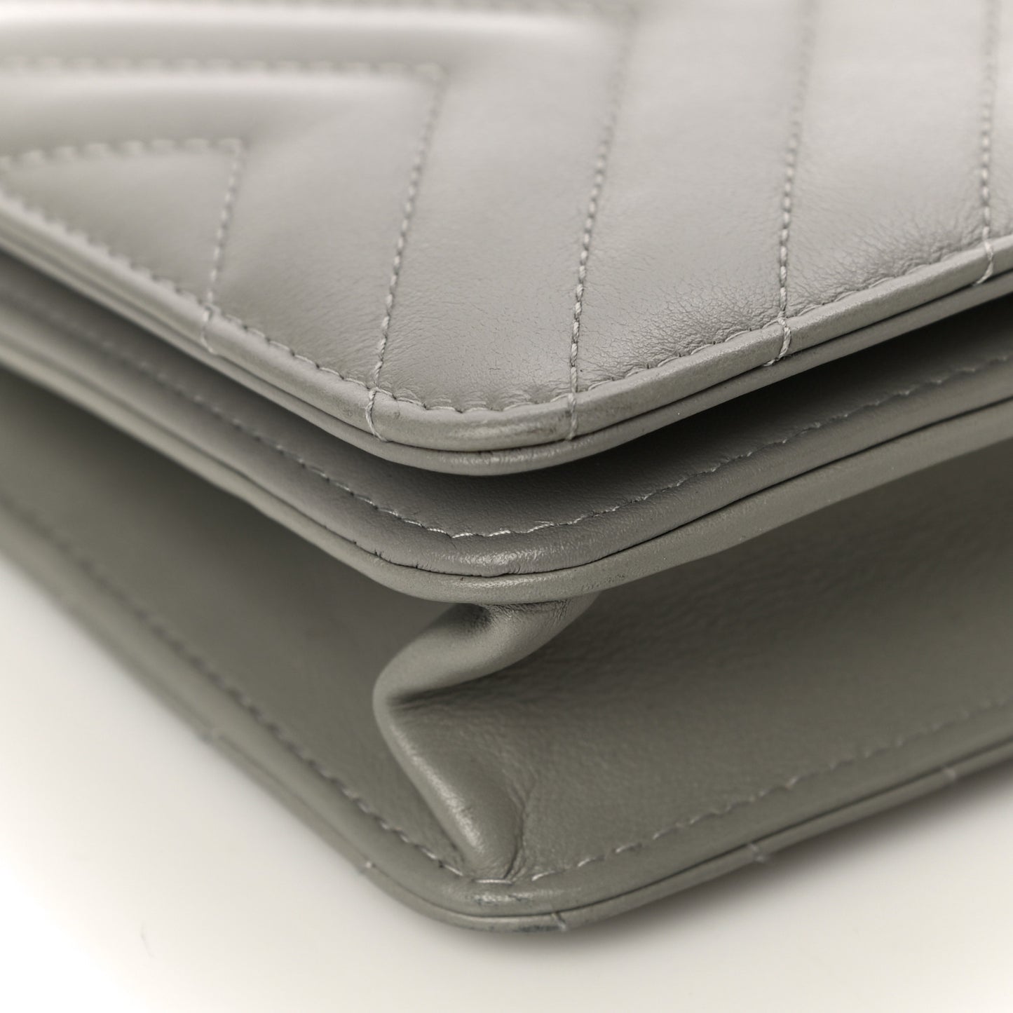 Calfskin Diagonal Chevron Quilted Tassel Wallet On Chain WOC Grey
