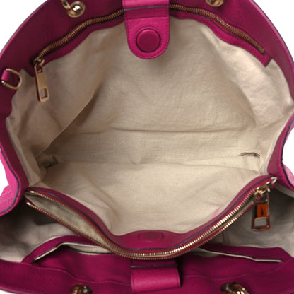 Gucci Pebbled Calfskin Large Bamboo Shopper Tote Bright Bougainvillea 5 of 10