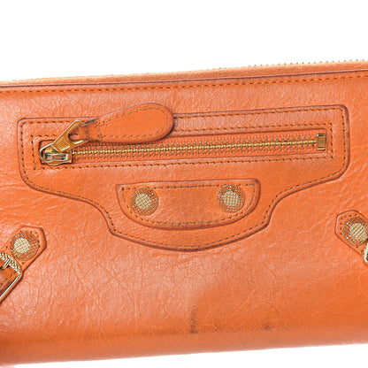 Balenciaga Agneau Classic Hardware Continental Zip Around Wallet Tangerine 10 of 15