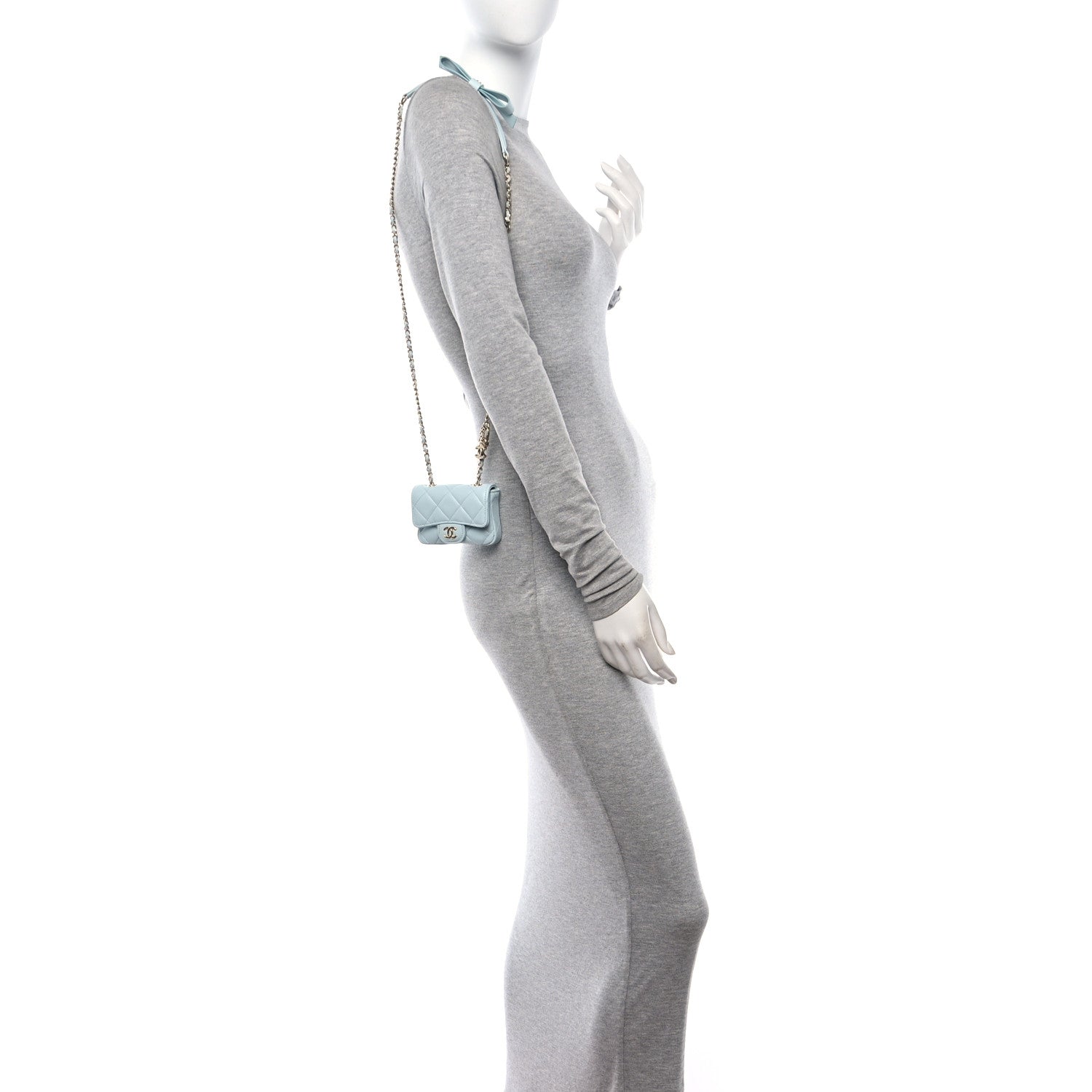 Chanel Lambskin Quilted Flap Bow Chain Waist Bag Light Blue 2 of 11