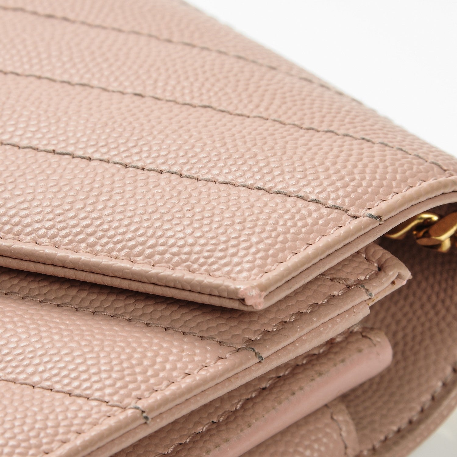 Saint Laurent Grain De Poudre Matelasse Chevron Monogram Chain Wallet Pale Pink 10 of 15