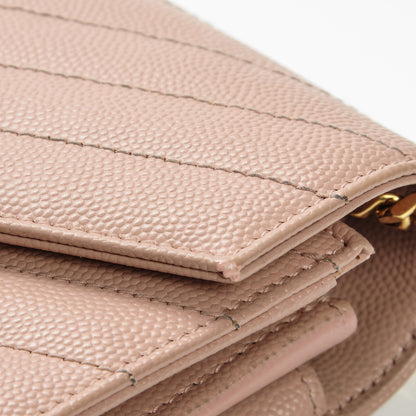 Saint Laurent Grain De Poudre Matelasse Chevron Monogram Chain Wallet Pale Pink 10 of 15
