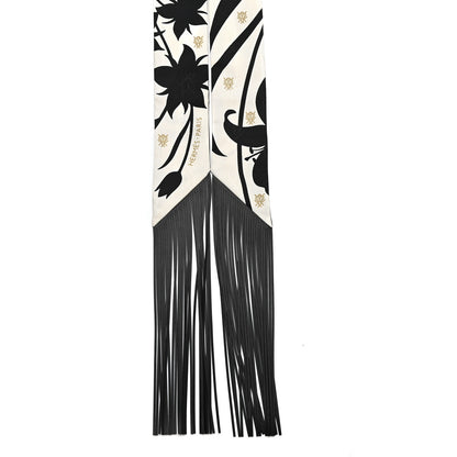 Hermes Silk Calfskin Bouquet Final Fringed Twilly Creme Black 2 of 4