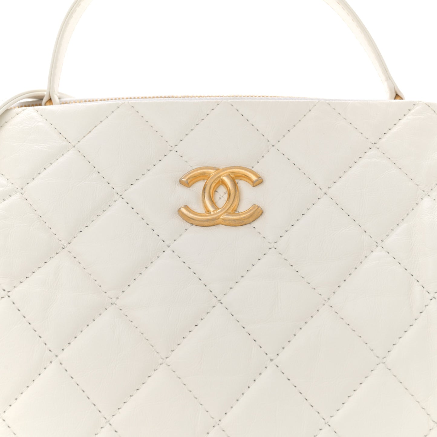 Aged Calfskin Quilted Double Sided Bowling Bag White