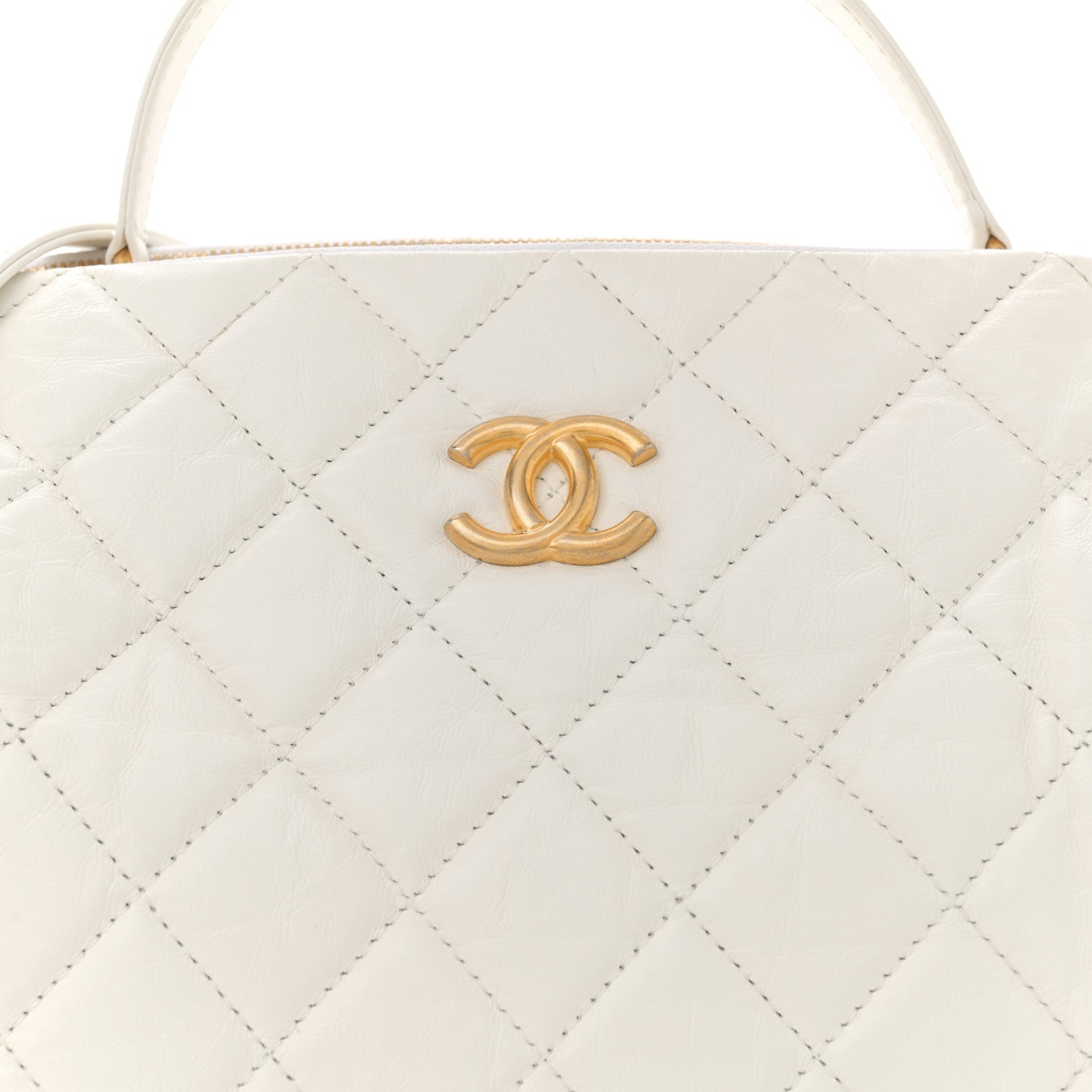 Chanel Aged Calfskin Quilted Double Sided Bowling Bag White 8 of 13