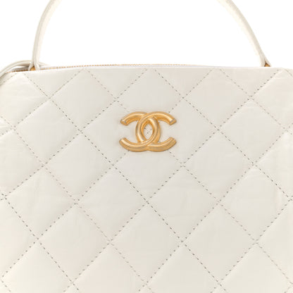 Chanel Aged Calfskin Quilted Double Sided Bowling Bag White 8 of 13