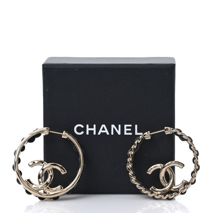 Chanel Lambskin CC Chain Hoop Earrings Black Gold 5 of 5
