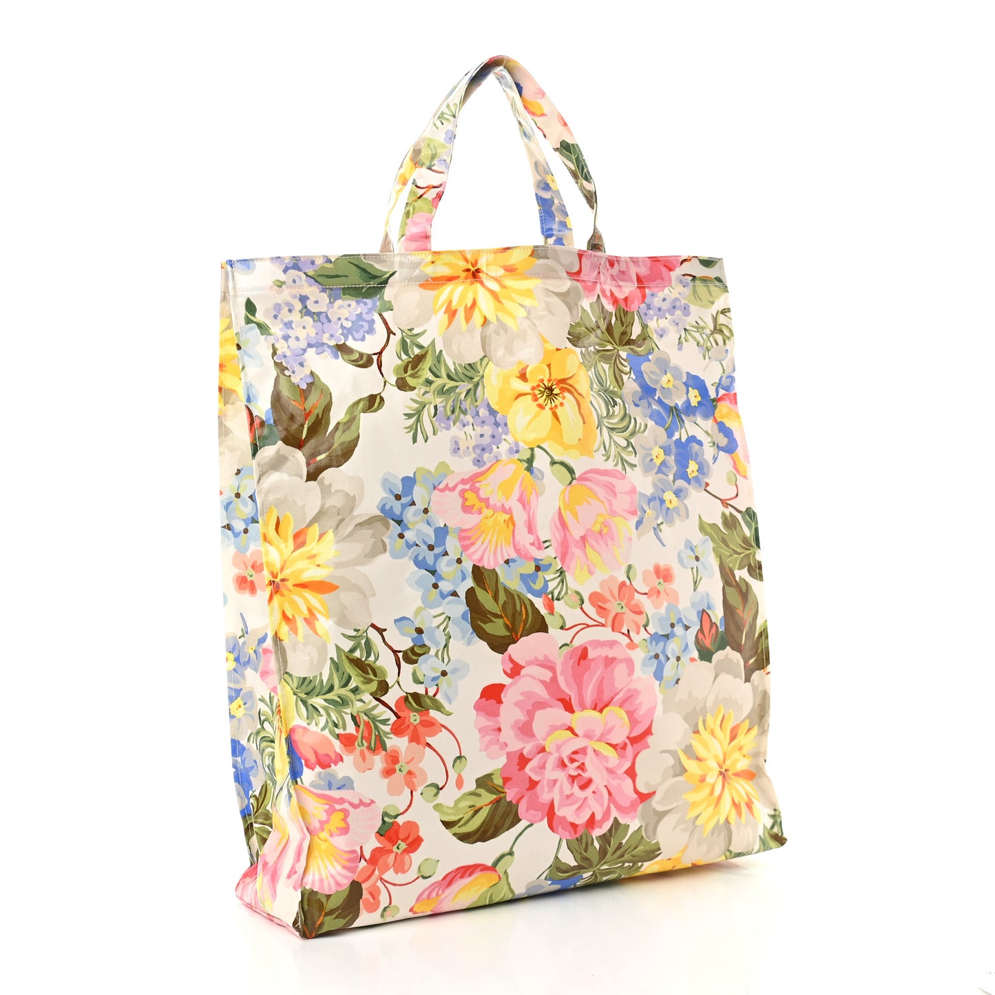 Patent Canvas Frame Logo Floral Print Vertical Tote Multicolor