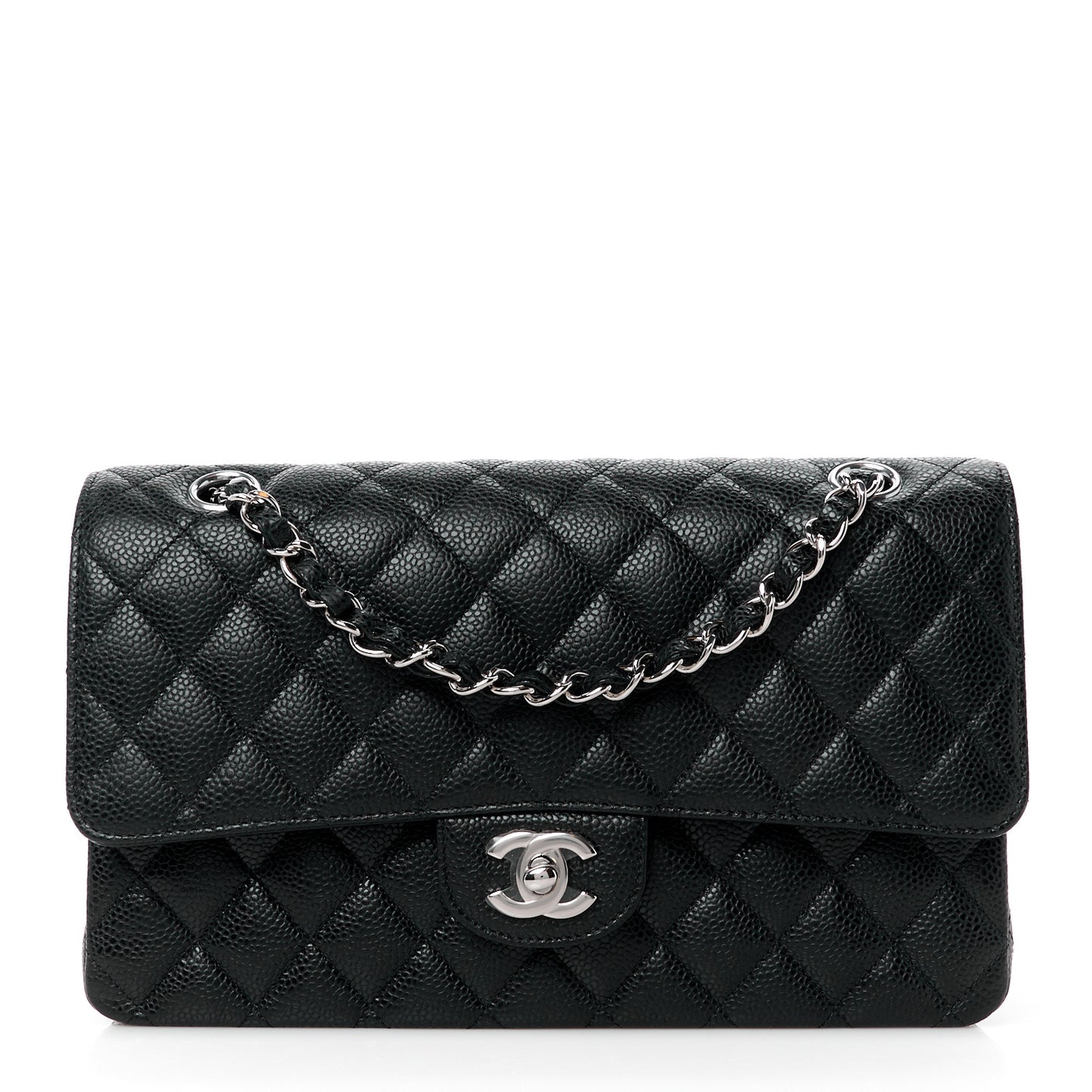 Caviar Quilted Medium Double Flap Black