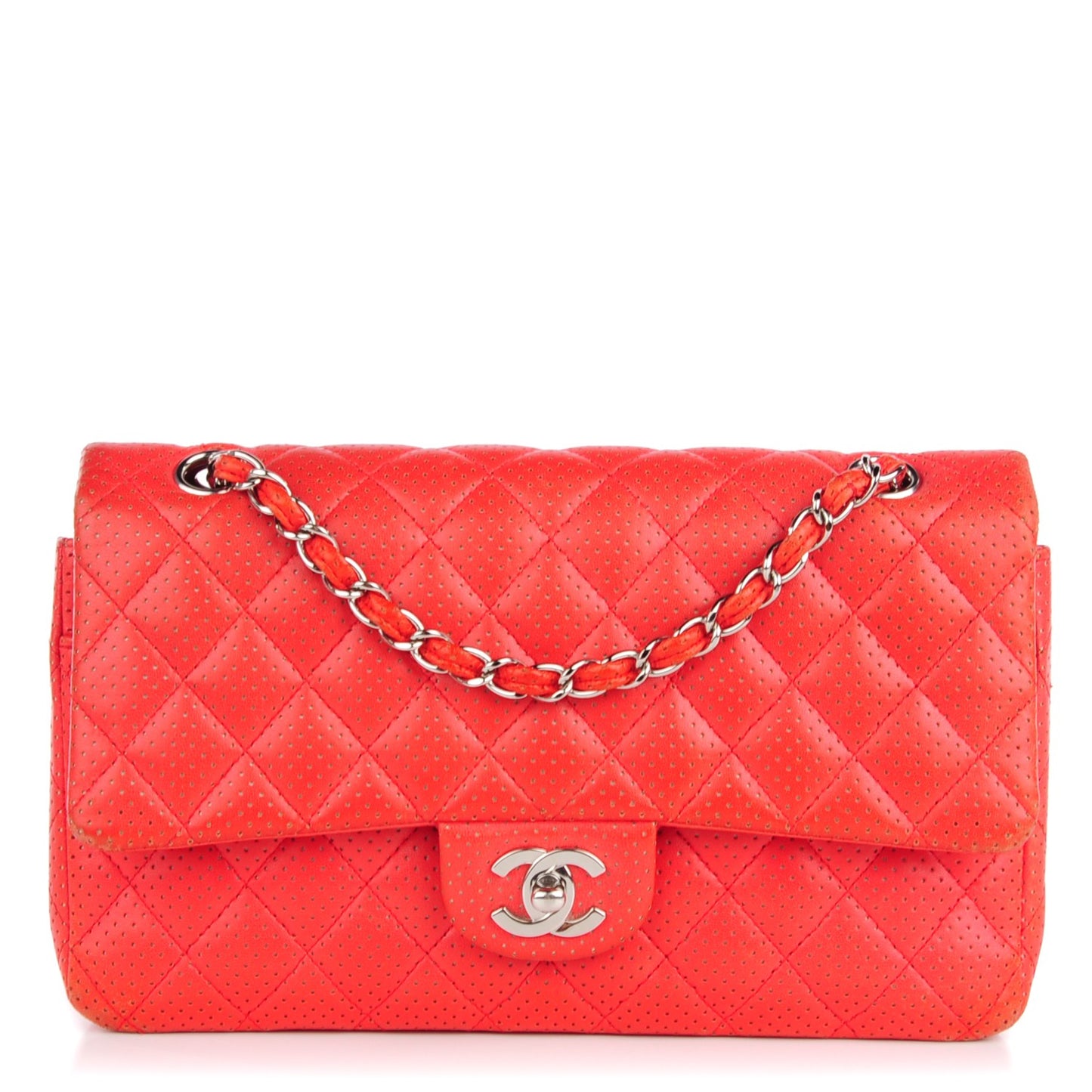 Lambskin Perforated Medium Double Flap Red