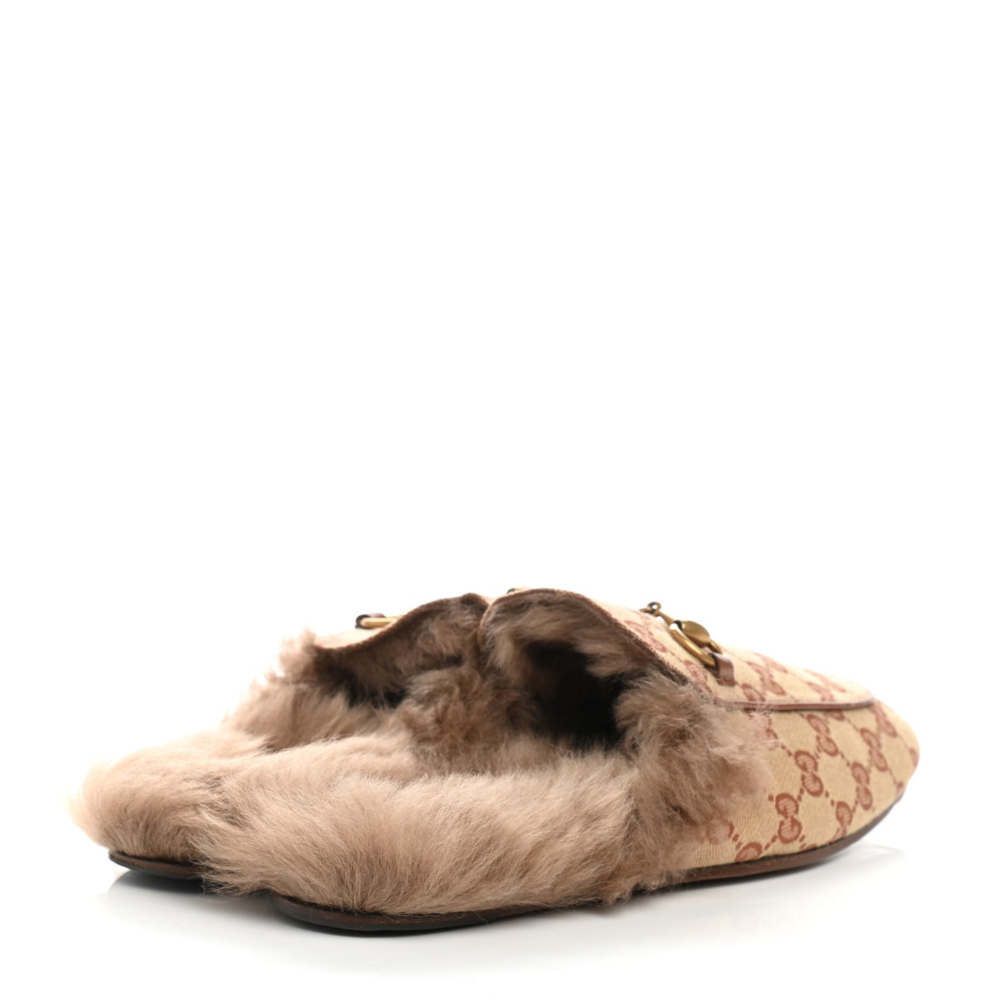 GG Monogram Fur Mens Princetown Slippers 7 Beige Ruggine Rust