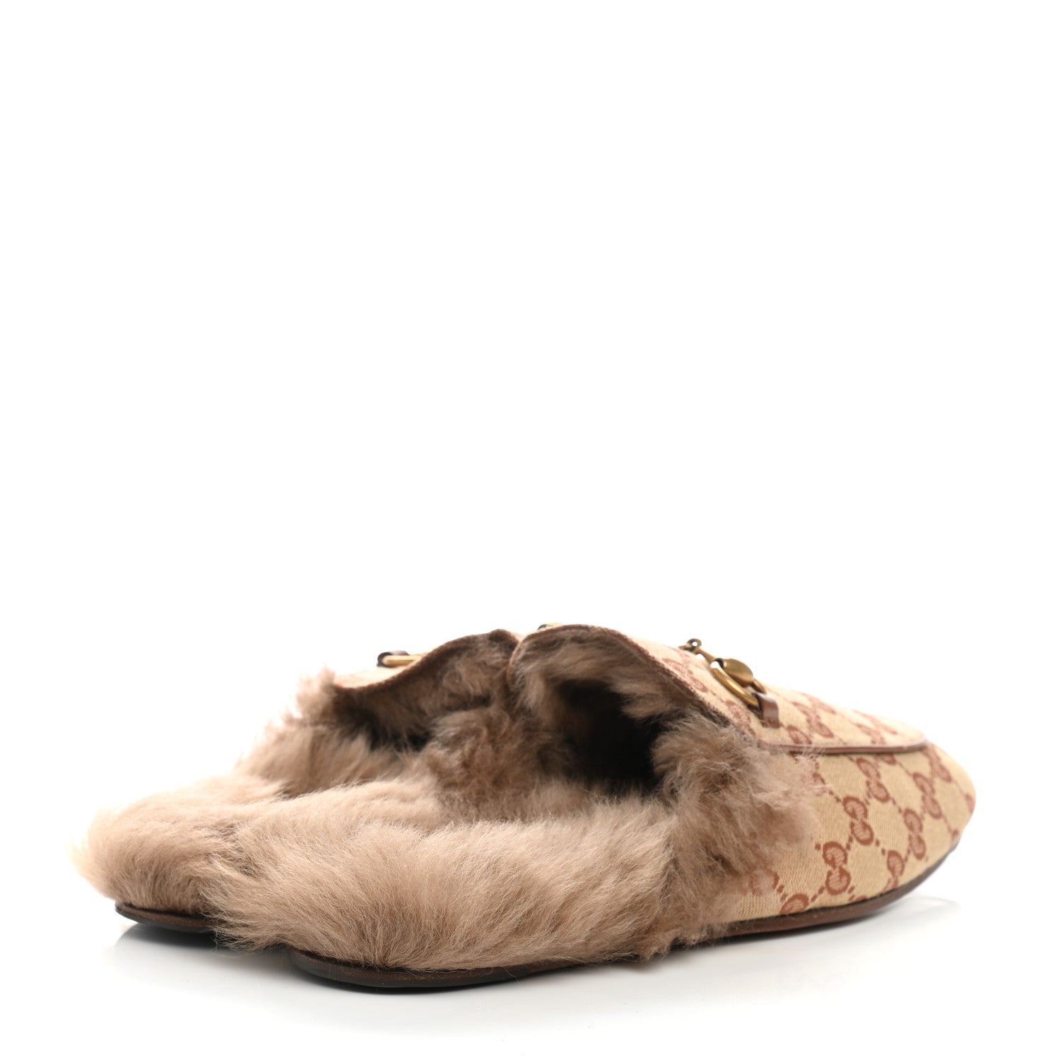 Gucci GG Monogram Fur Mens Princetown Slippers 7 Beige Ruggine Rust 4 of 10