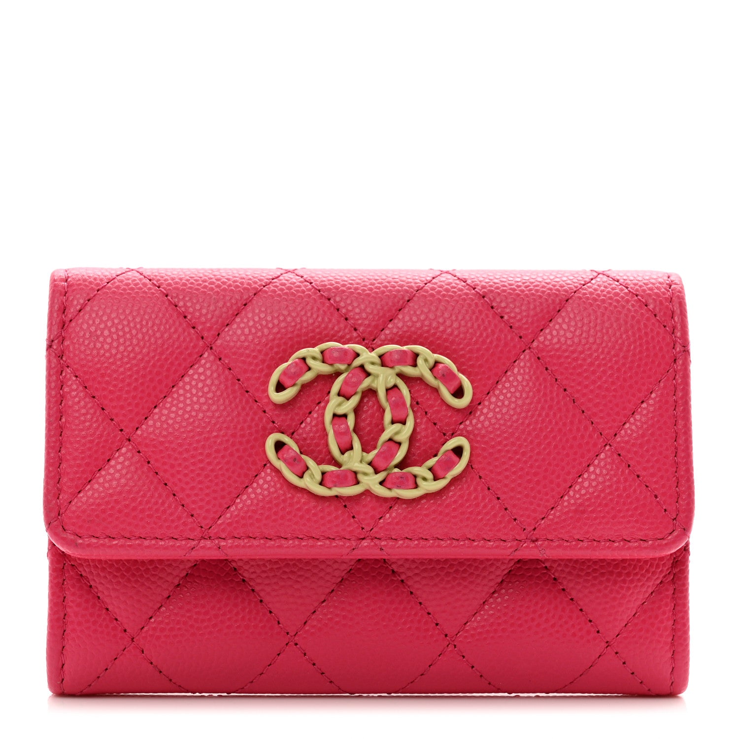 Chanel Caviar Quilted Chanel 19 Flap Card Holder Wallet Dark Pink 1 of 8