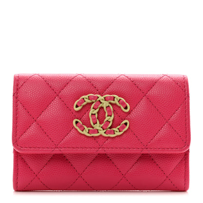 Chanel Caviar Quilted Chanel 19 Flap Card Holder Wallet Dark Pink 1 of 8