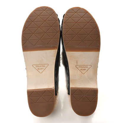 Prada Natural Calfskin Shearling Metal Triangle Logo 45mm Clogs 40 Black Sabbia 5 of 9