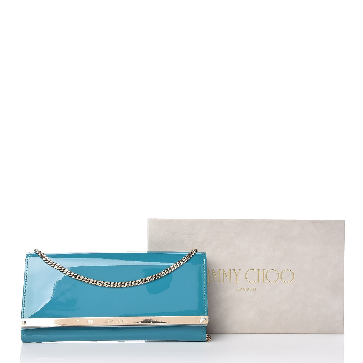 Jimmy Choo Patent Milla Wallet on Chain Turquoise 10 of 10