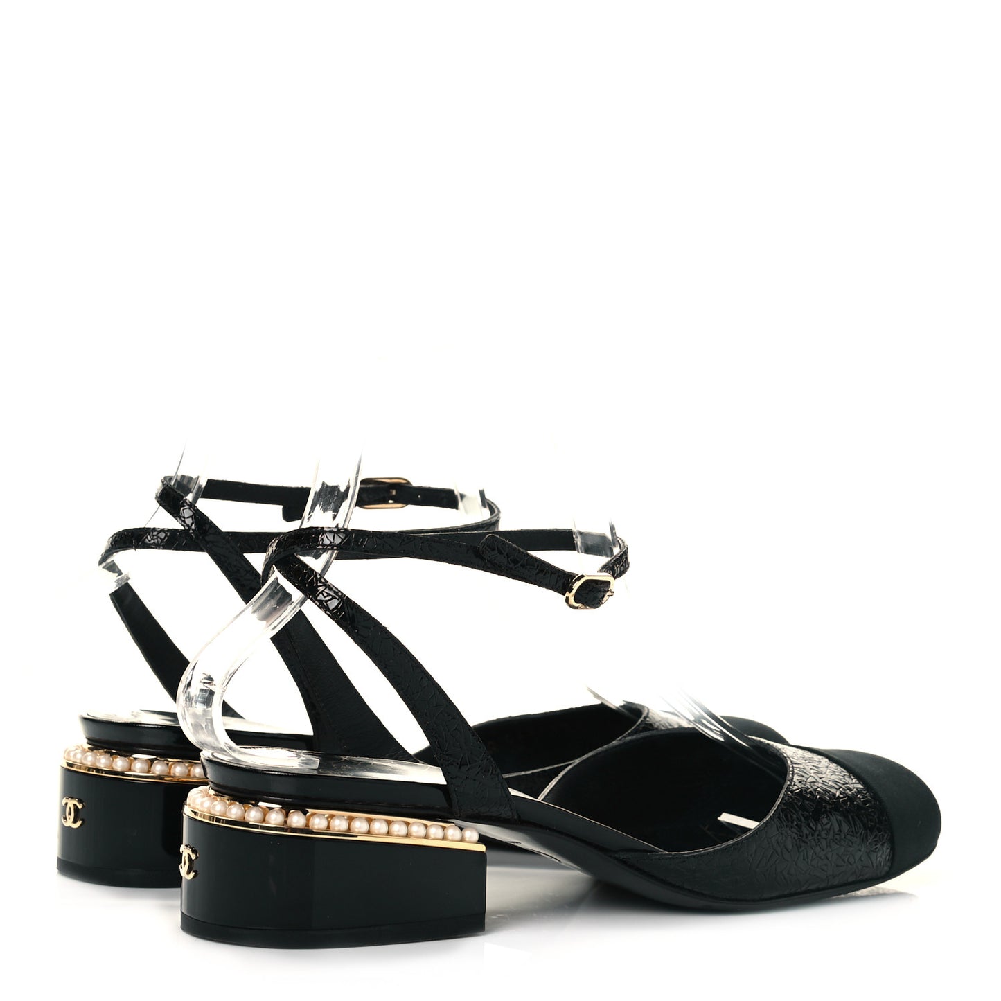 Patent Embossed Grosgrain Cap Toe Pearl Slingbacks 38.5 Black