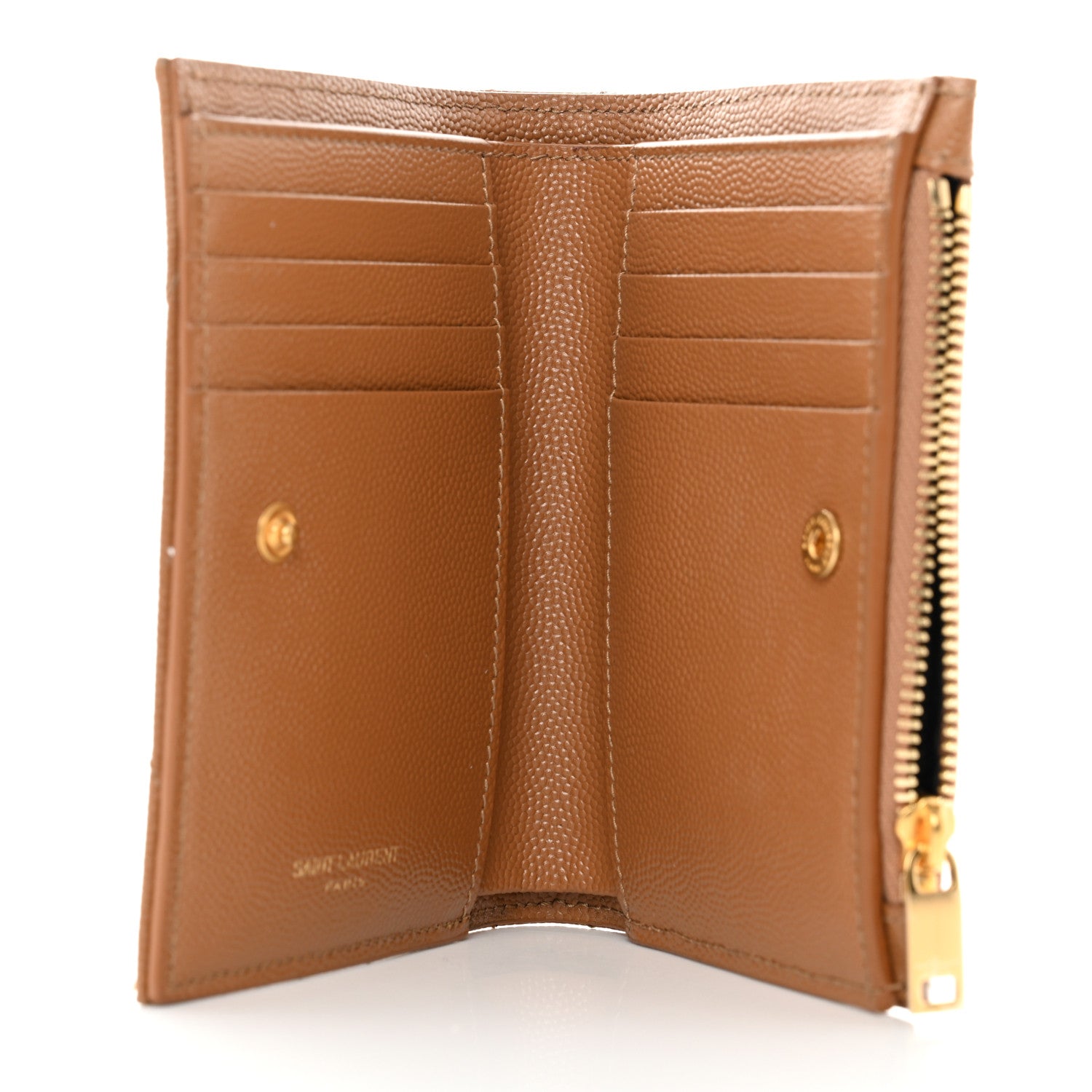Saint Laurent Grain De Poudre Matelasse Chevron Monogram Zipped Card Case Natural Dark 5 of 7