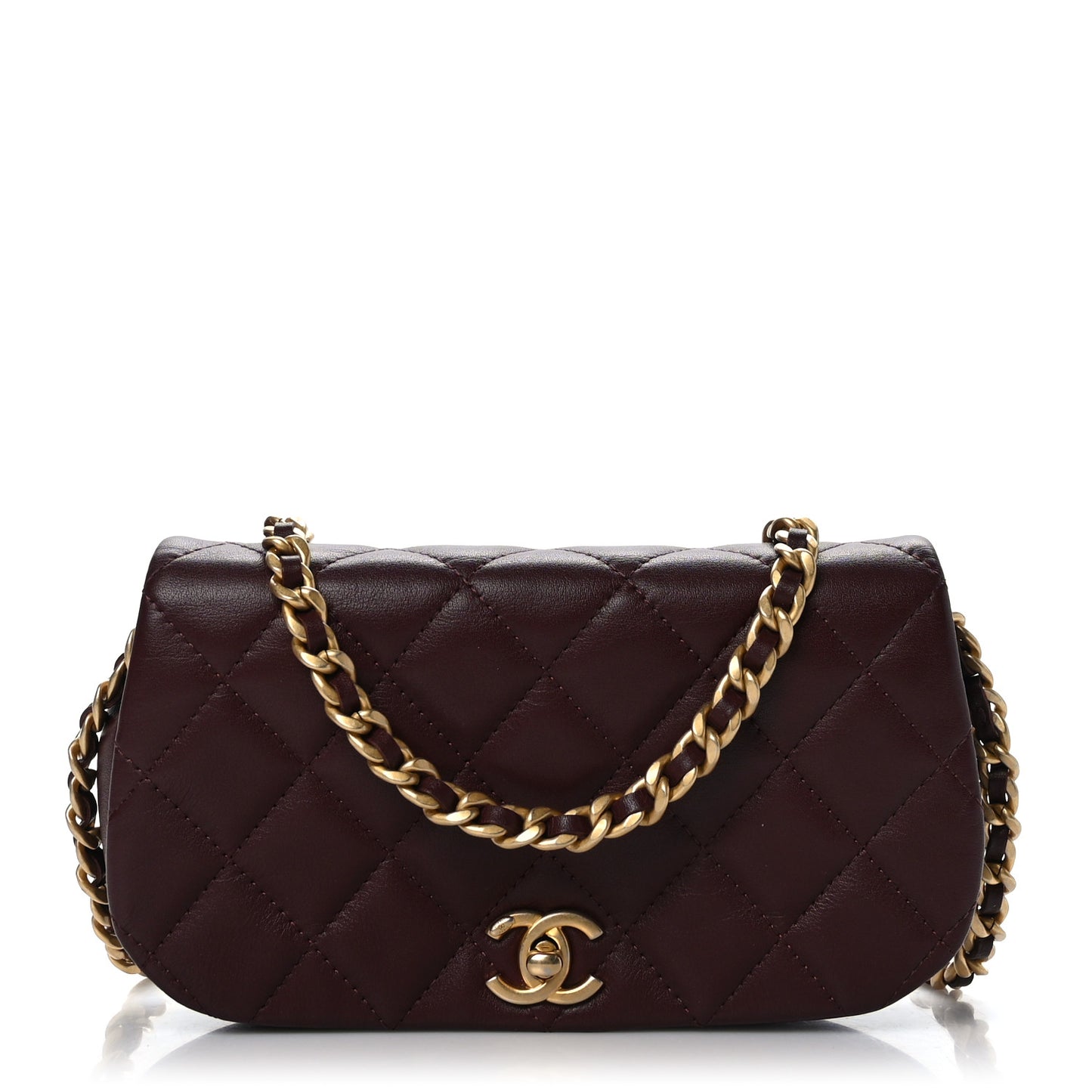 Calfskin Quilted Coco Mail Clutch With Chain Burgundy