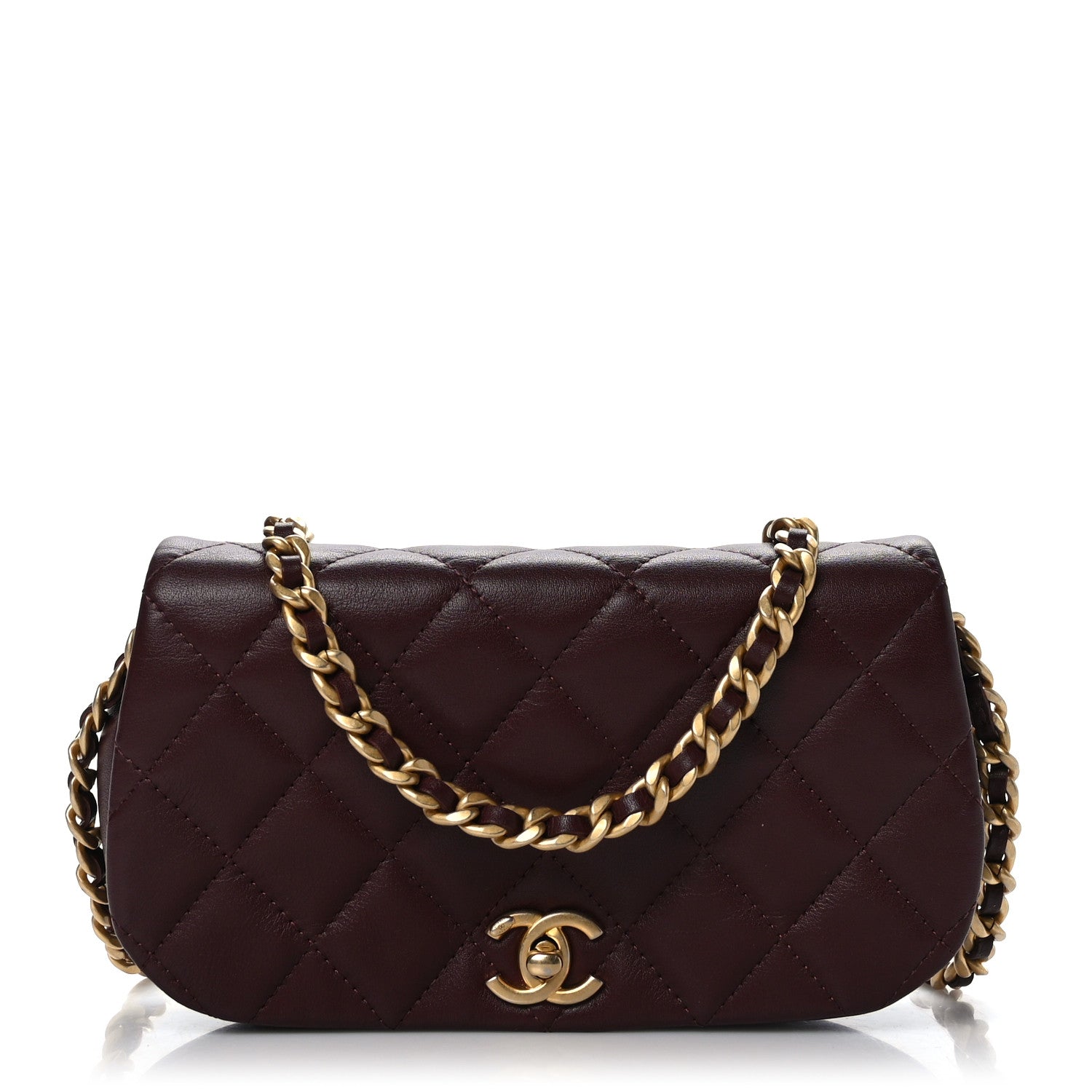 Chanel Calfskin Quilted Coco Mail Clutch With Chain Burgundy 1 of 10