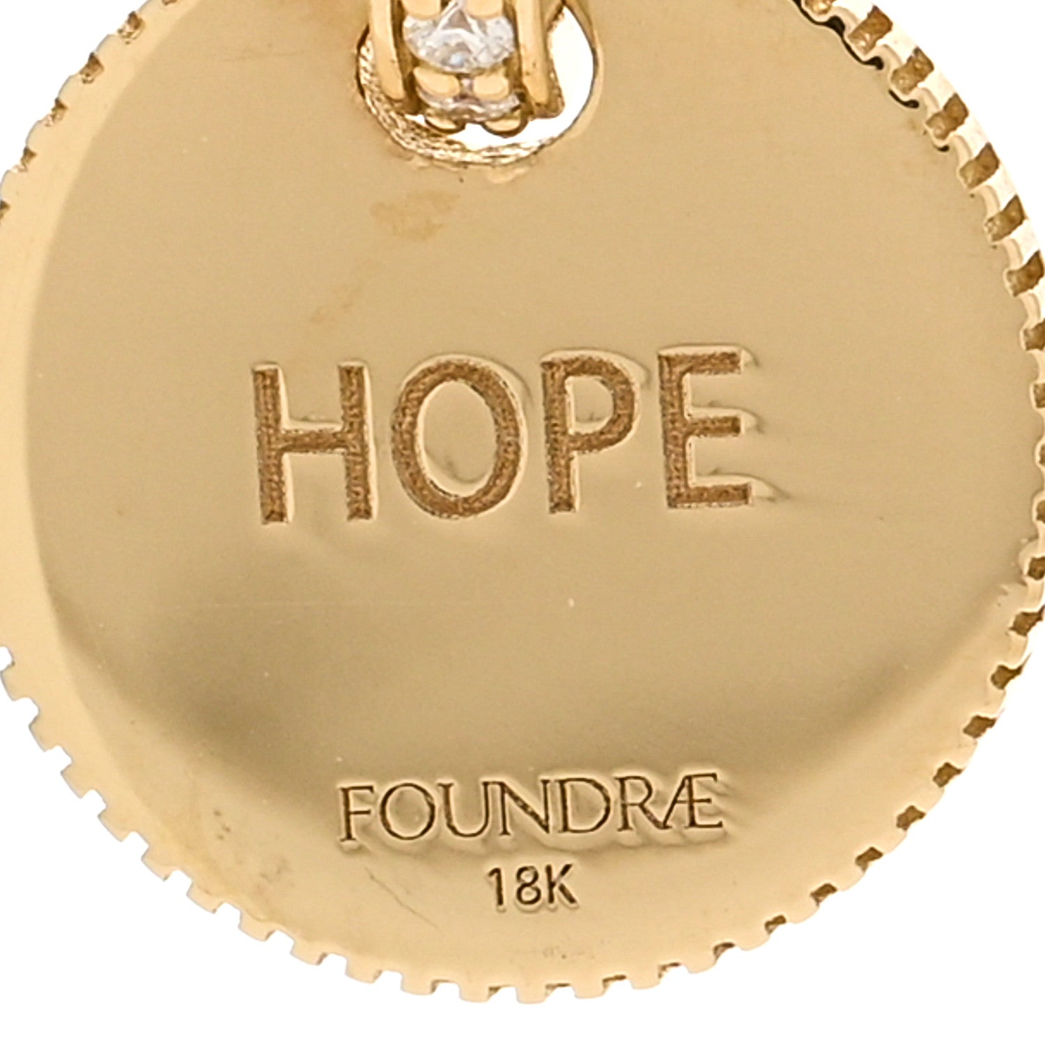 Foundrae 18K Yellow Gold Diamond Miniature Spero Resilience Coin Pave Push Gate Charm 3 of 3