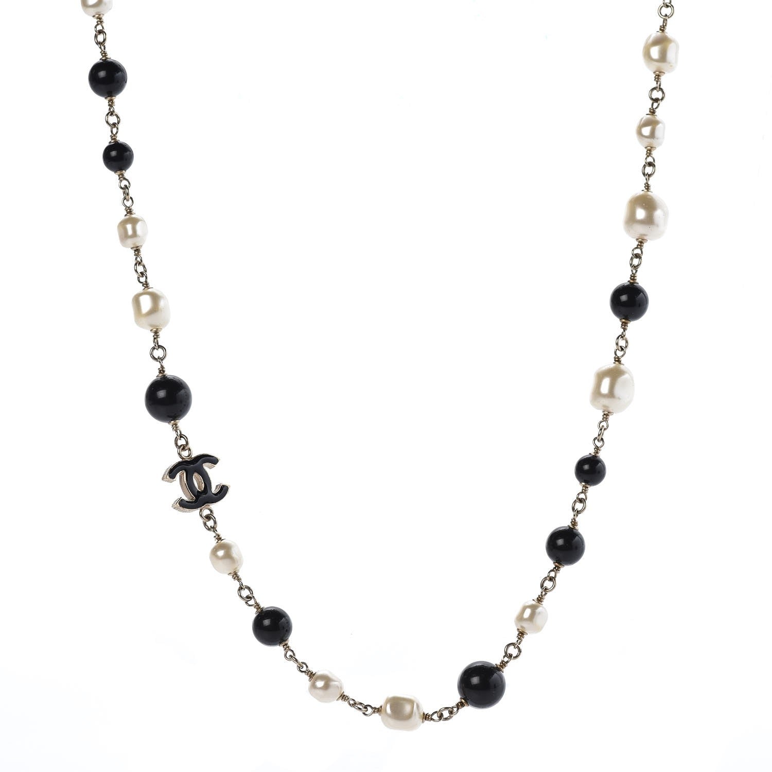Chanel Pearl Bead Enamel CC Long Necklace Black Gold 1 of 5