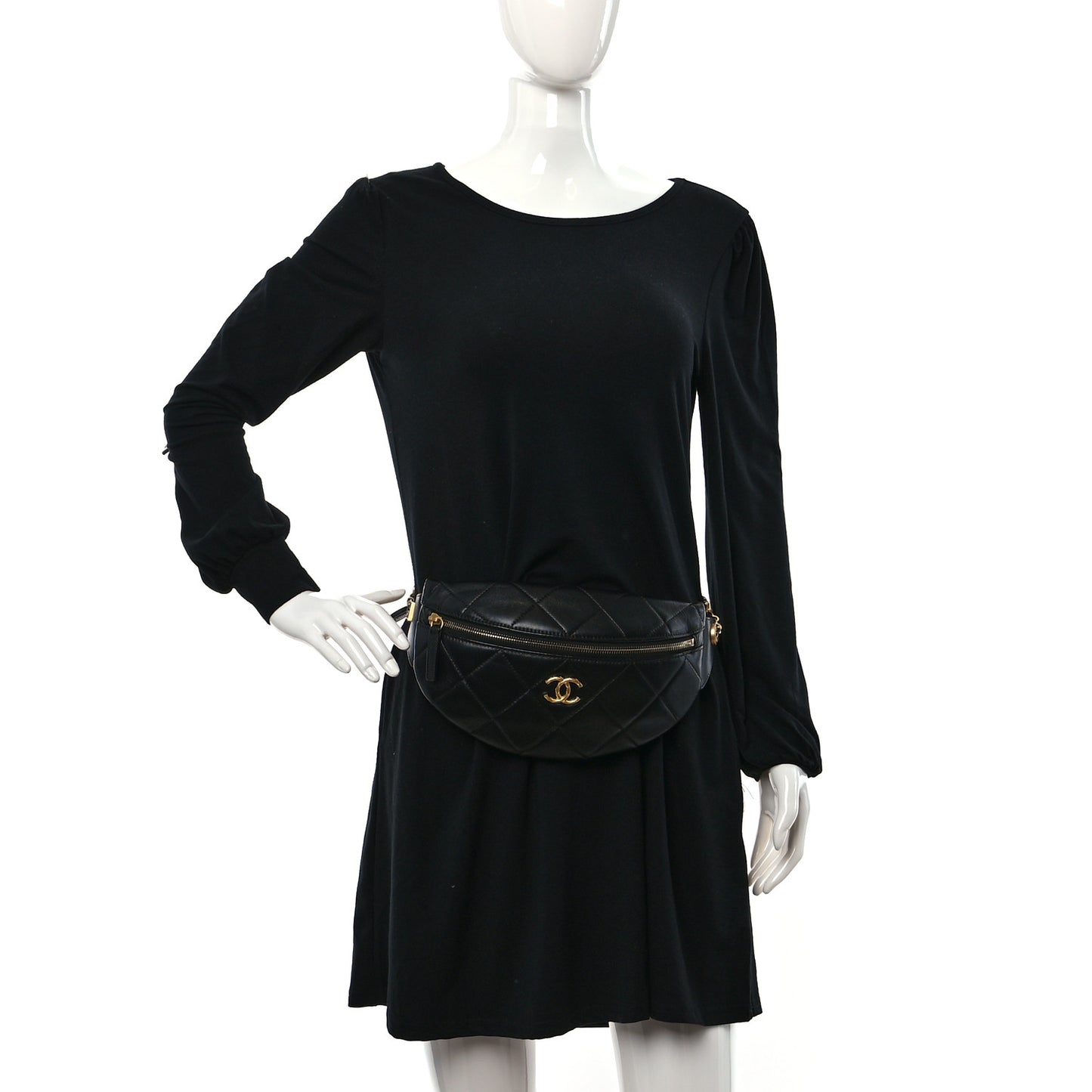 Lambskin Enamel Quilted Waist Bag Black