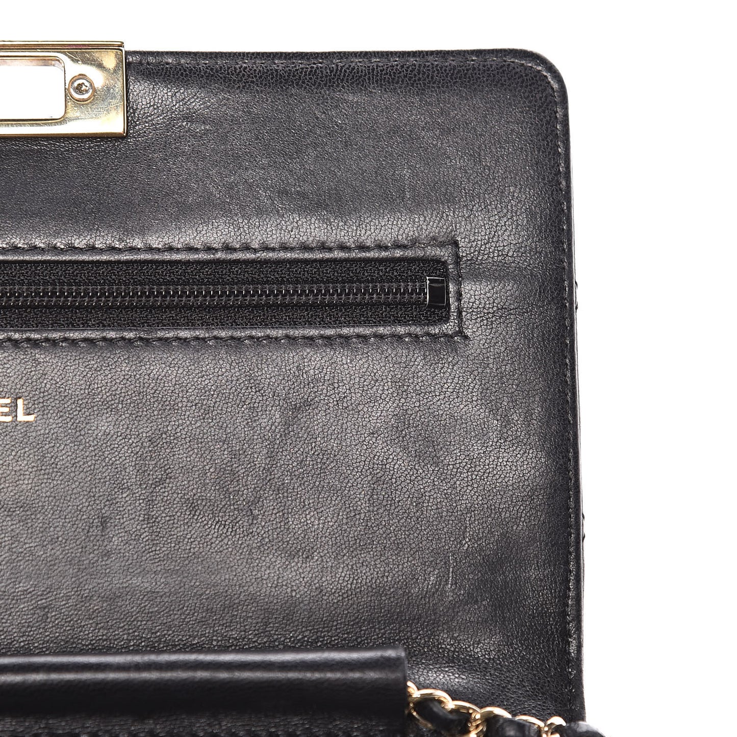 Lambskin Quilted Golden Class Wallet on Chain WOC Black
