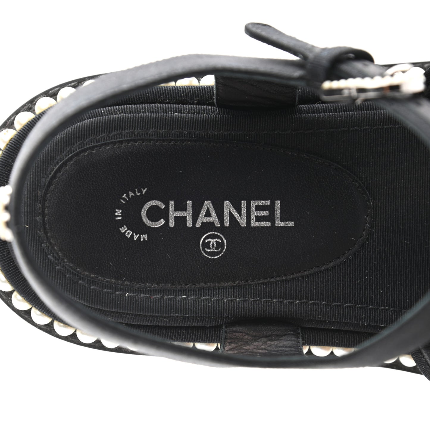 Grosgrain Pearl Flat Sandals 38.5 Black
