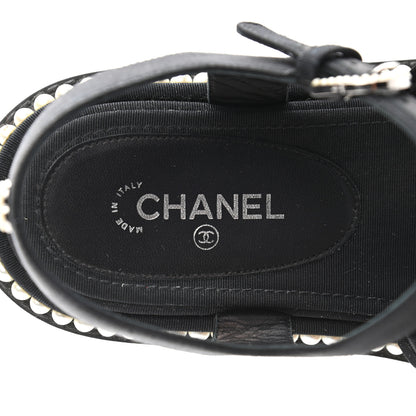 Chanel Grosgrain Pearl Flat Sandals 38.5 Black 6 of 11
