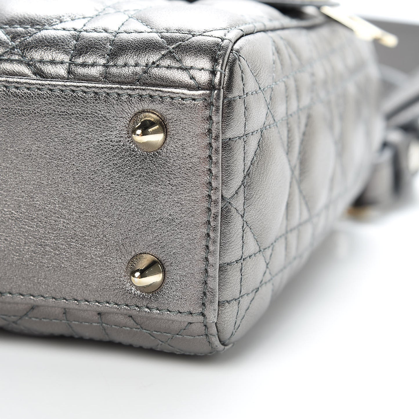 Metallic Grained Calfskin Cannage Small Lady Dior Gunmetal