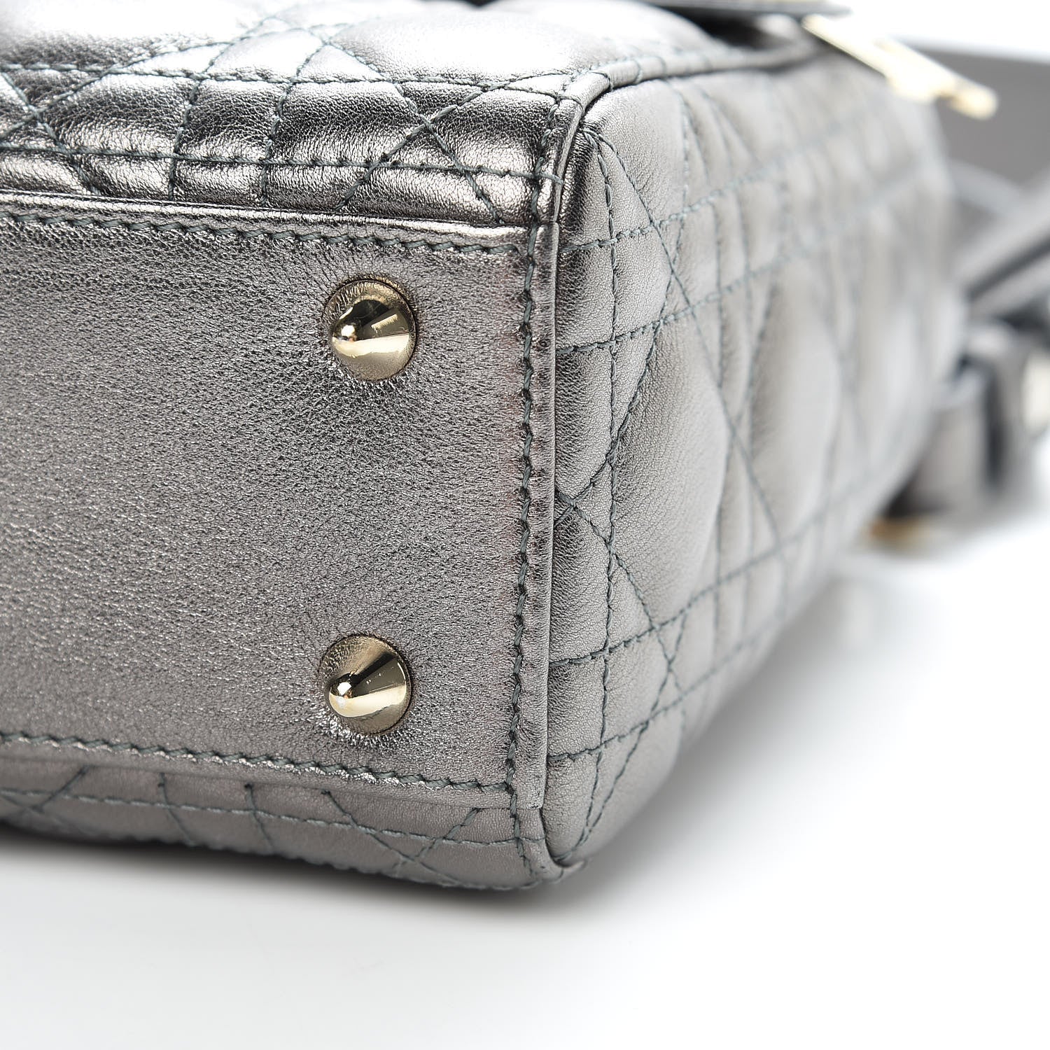 Christian Dior Metallic Grained Calfskin Cannage Small Lady Dior Gunmetal 10 of 11