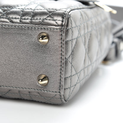 Christian Dior Metallic Grained Calfskin Cannage Small Lady Dior Gunmetal 10 of 11