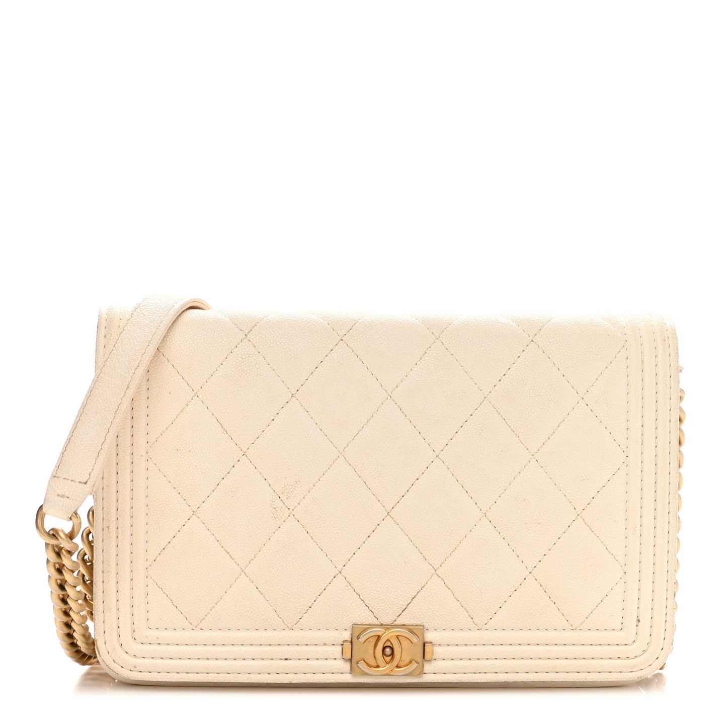 Caviar Quilted Boy Wallet On Chain WOC White