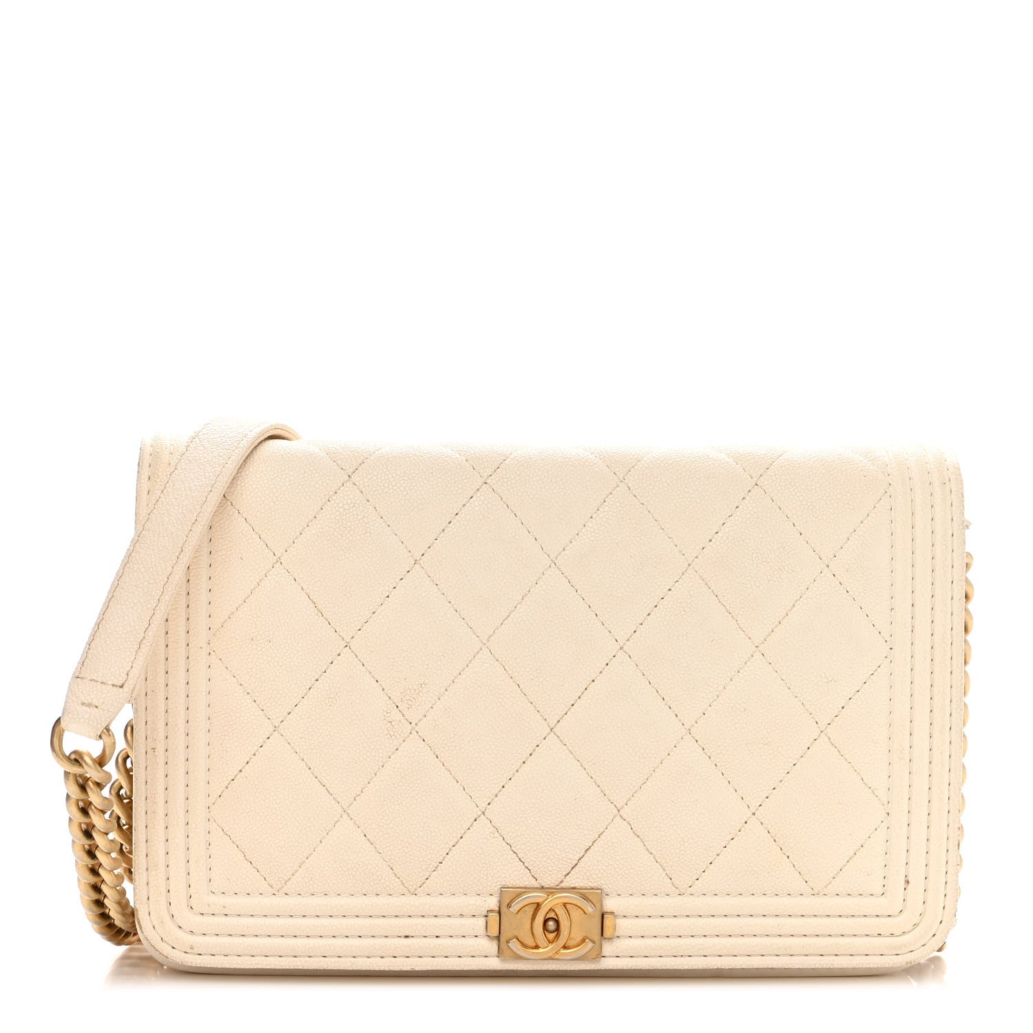 Chanel Caviar Quilted Boy Wallet On Chain WOC White 1 of 13