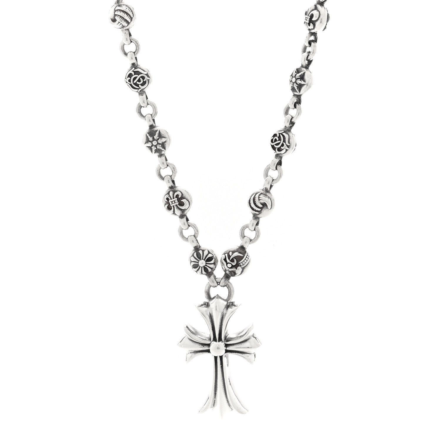 Chrome Hearts Sterling Silver Cross Pendant Ball Chain Necklace 1 of 5