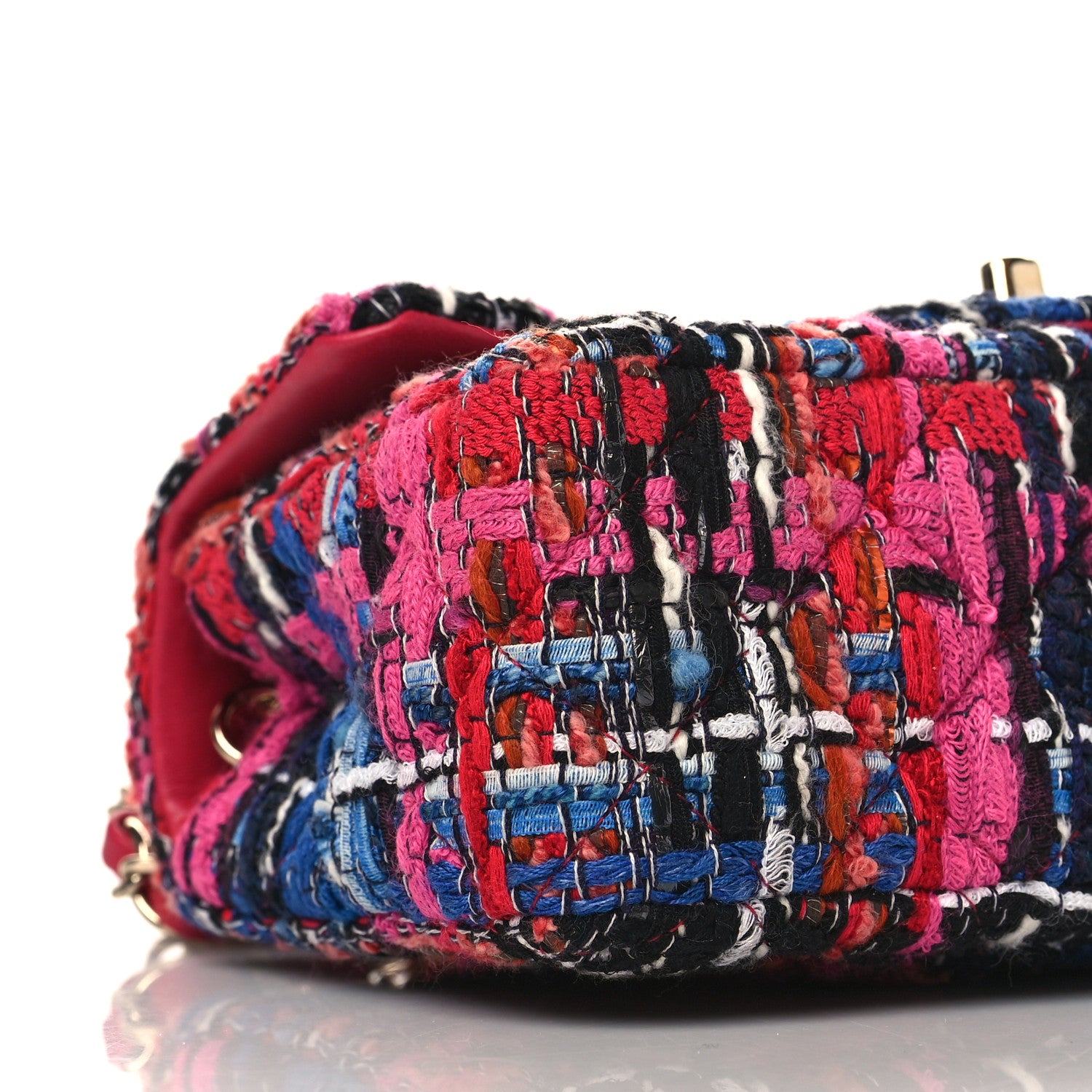 Chanel Tweed Quilted Mini Rectangular Flap Red Pink Black 8 of 10
