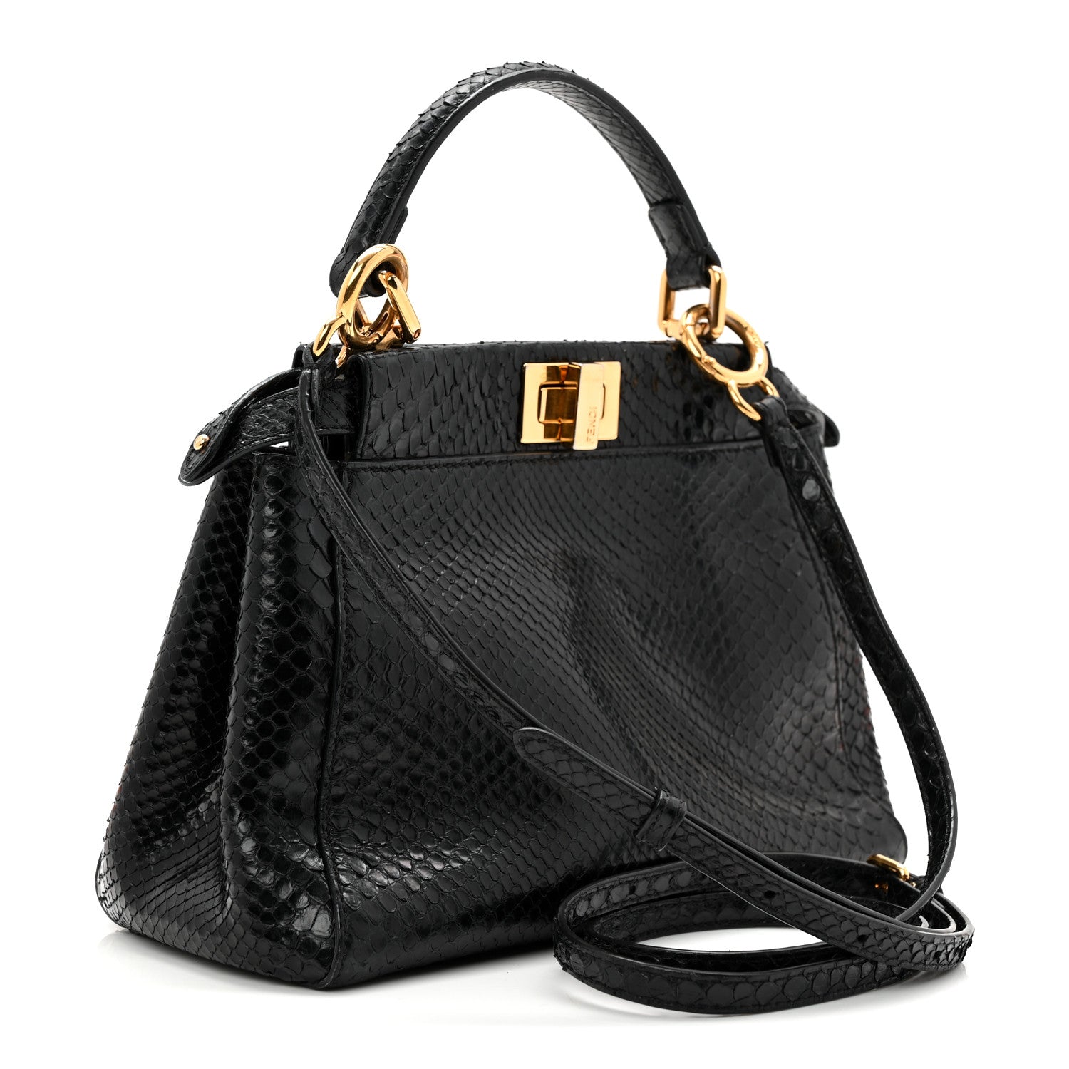 Fendi Snakeskin Nappa Mini Peekaboo Iconic Satchel Black 3 of 10