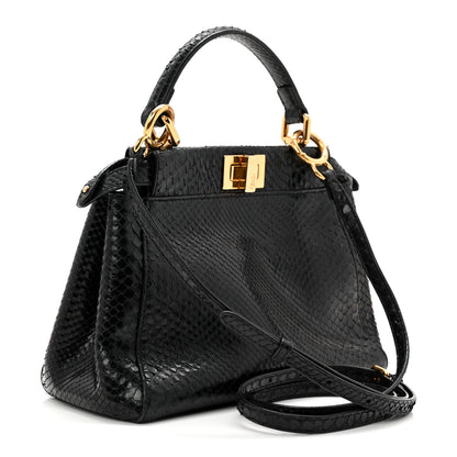 Fendi Snakeskin Nappa Mini Peekaboo Iconic Satchel Black 3 of 10
