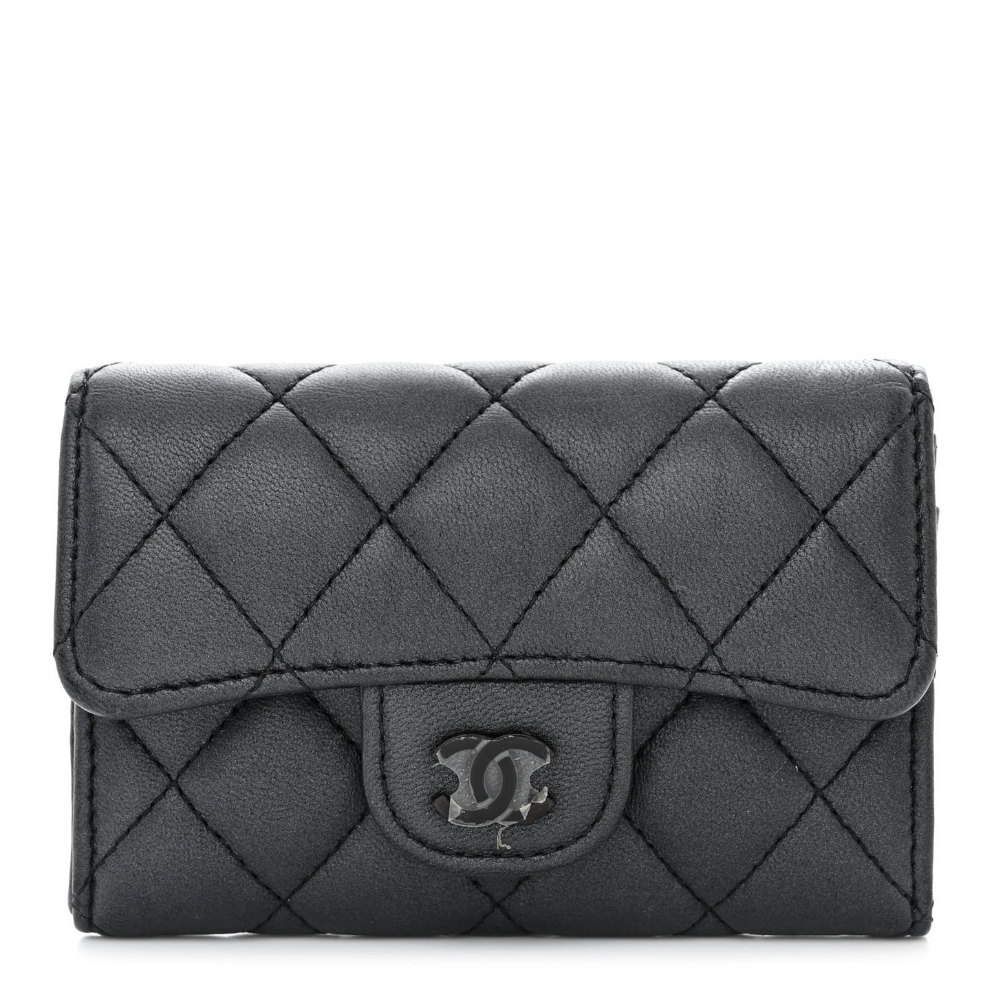 Lambskin Quilted Flap Card Holder Wallet So Black