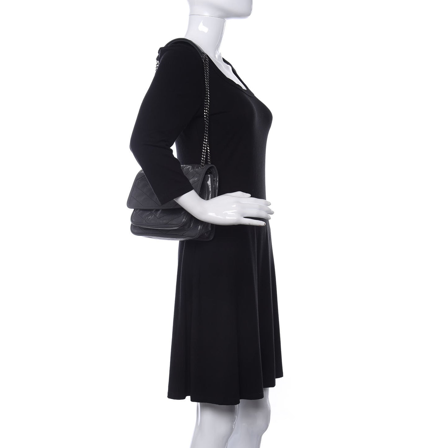 Crinkled Calfskin Matelasse Monogram Baby Niki Chain Satchel Storm