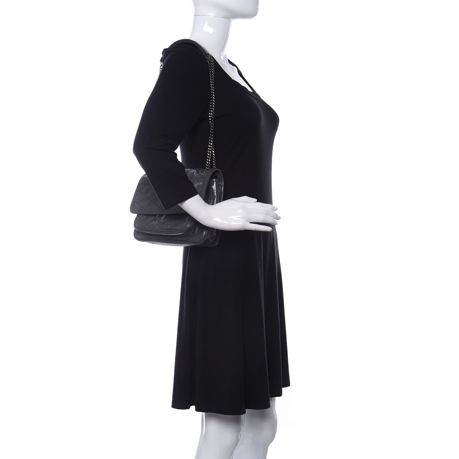 Saint Laurent Crinkled Calfskin Matelasse Monogram Baby Niki Chain Satchel Storm 2 of 10
