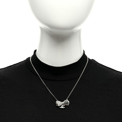 Chanel Crystal CC Bow Necklace Silver Black 2 of 4