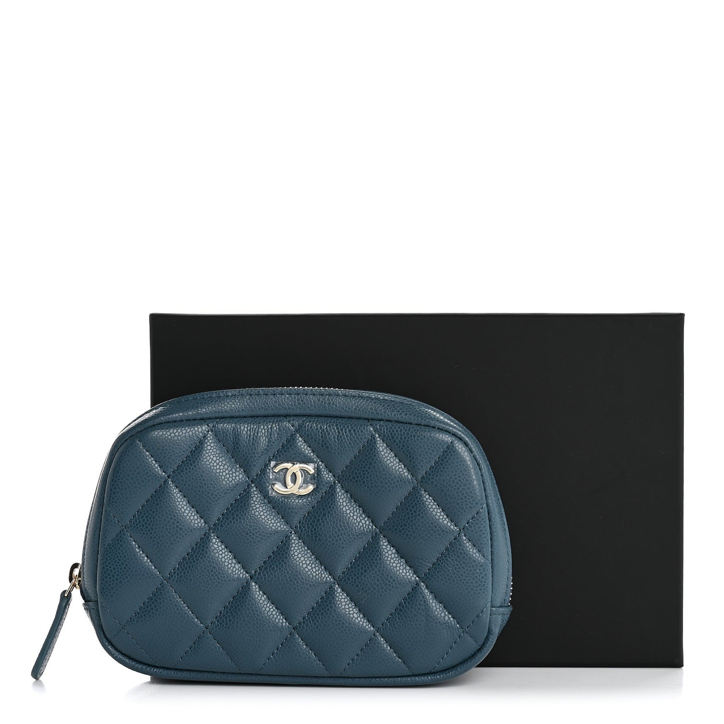 Caviar Quilted Small Curvy Pouch Cosmetic Case Blue