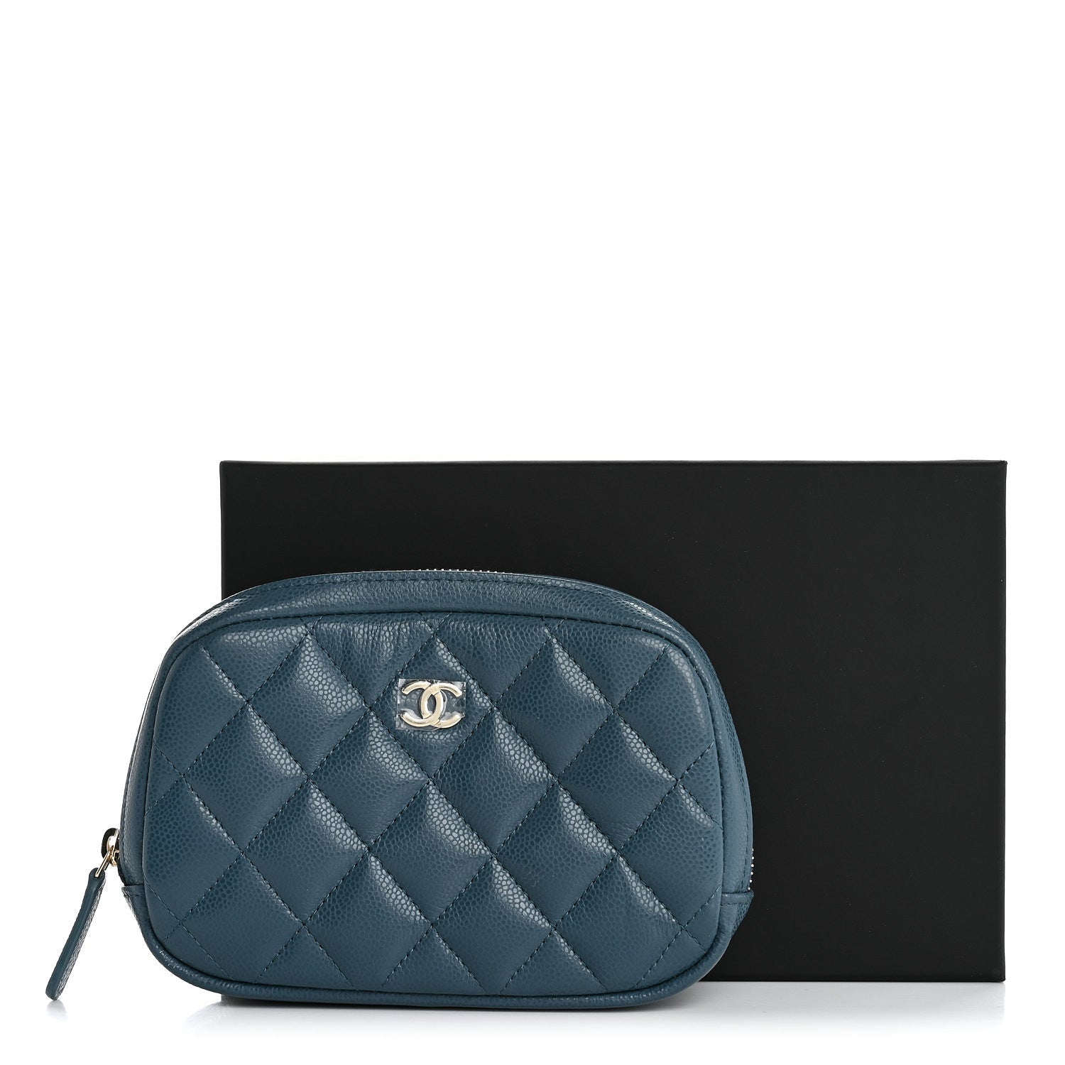 Chanel Caviar Quilted Small Curvy Pouch Cosmetic Case Blue 8 of 8