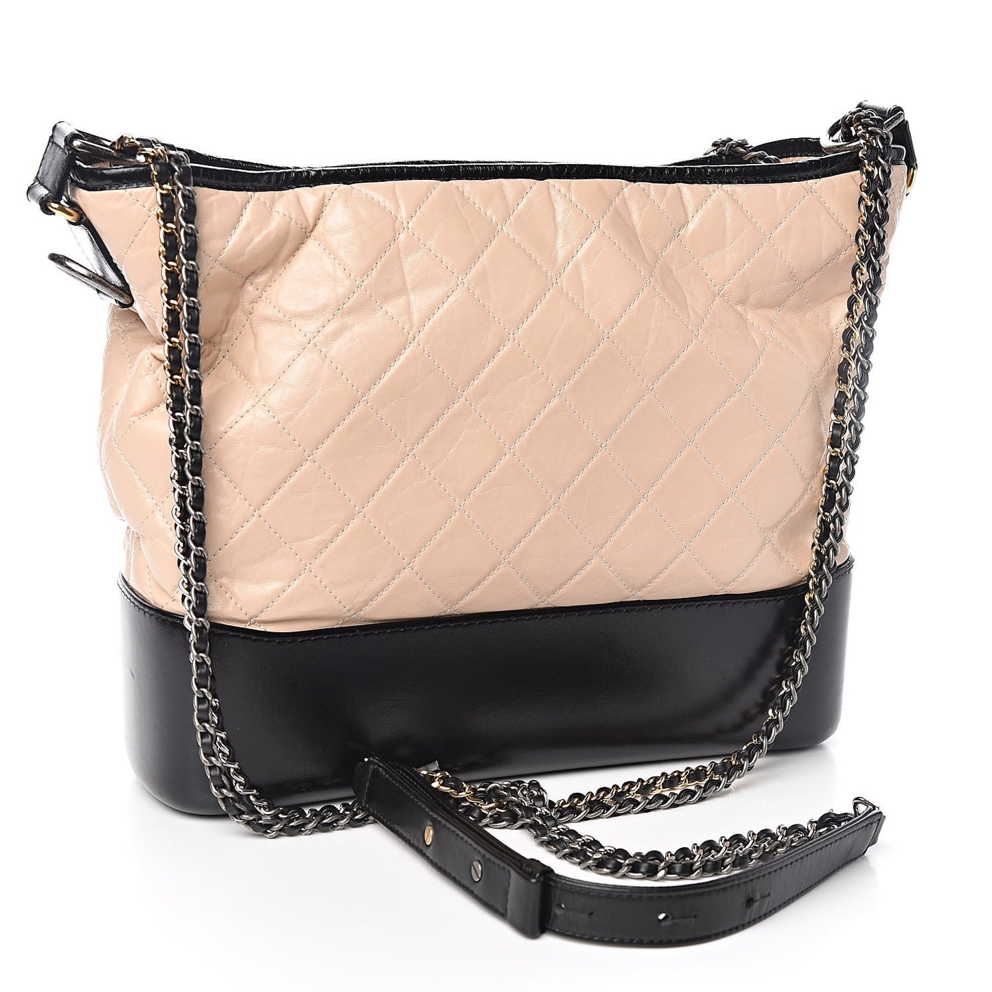 Aged Calfskin Quilted Large Gabrielle Hobo Beige Black