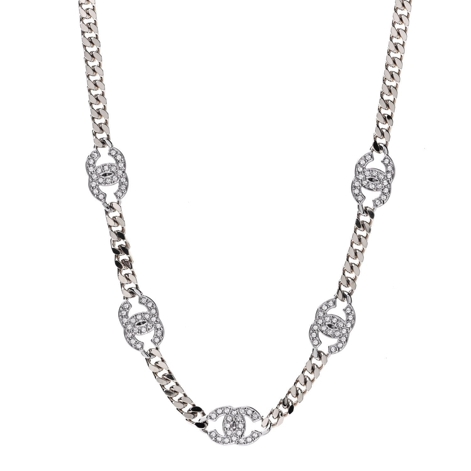 Chanel Ruthenium Crystal Chain CC Choker Silver 1 of 4